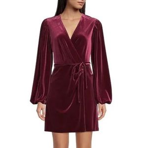 NWT Gianni Bini Leighton Long Sleeve Velvet Wrap Dress - XS Maroon Merlot